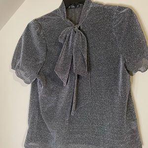 SHEIN Sheer Gray Neck Tie Top